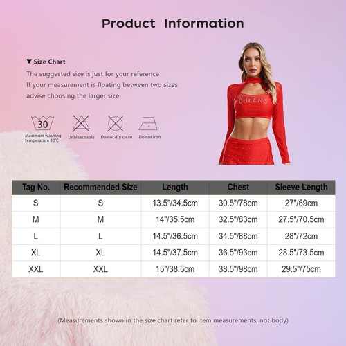 Women Cheer Uniform Tops Night Club Crop Top Rhinestone Cheerleader Costume - Picture 17 of 87