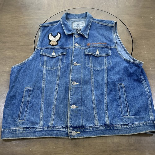 Vtg Smith & Wesson Embroidered Wolf Denim Vest Size XXL Harley Davison Patch - Picture 7 of 20