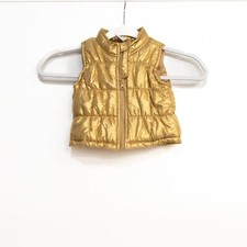 Healthtex Baby Girls Gold Polyester Quilted Vest Full Zip Sleeveless Solid 6-9M