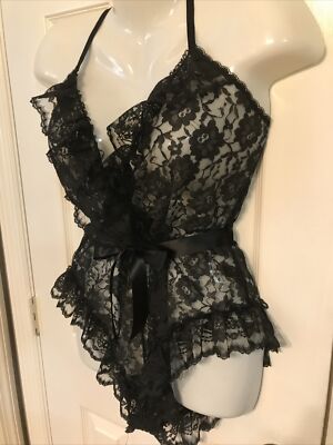 Vintage VAL MODE Lingerie Black Lace Teddy Nightie 80s 90s L Ruffle Sexy  Sissy S | eBay