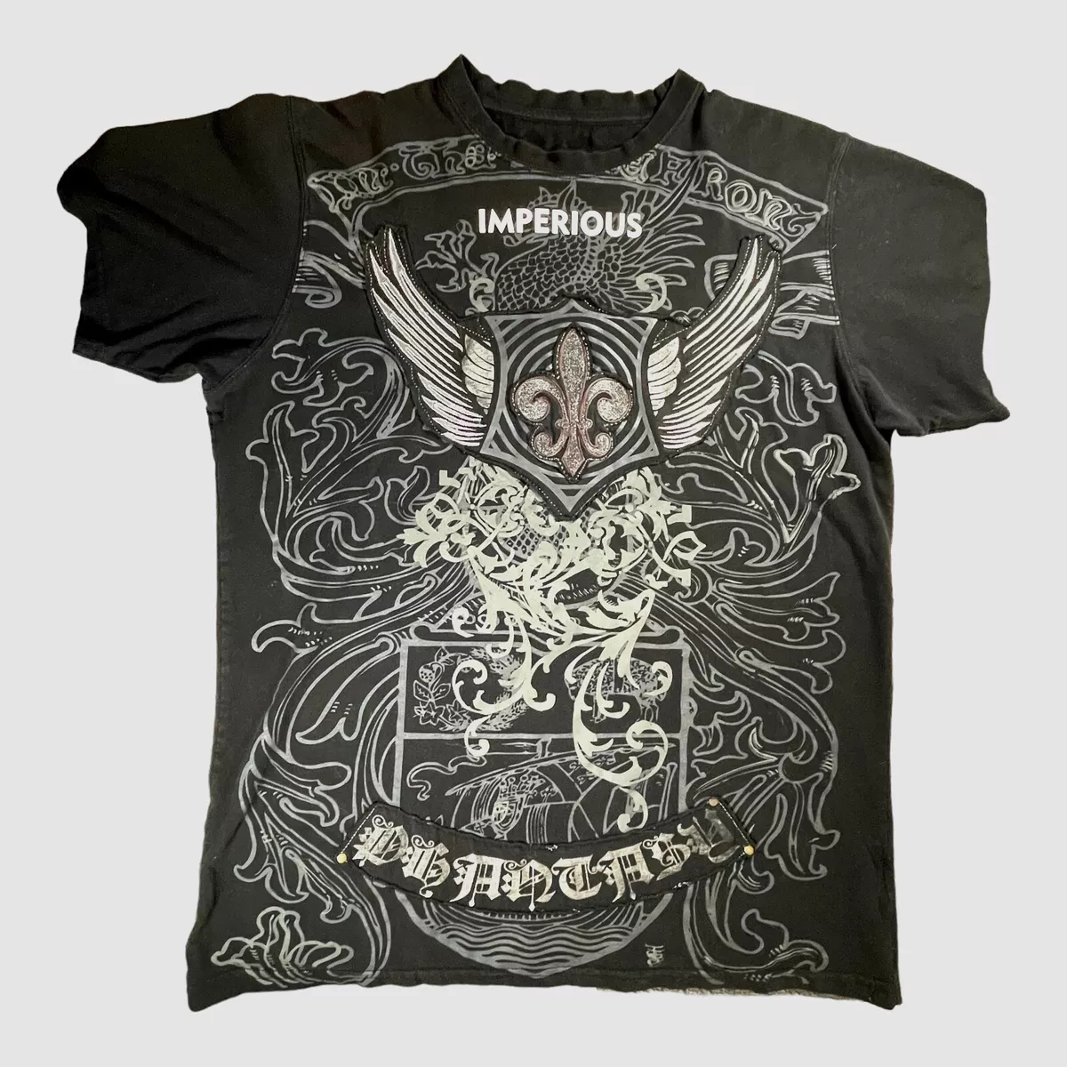 Imperious Phantasy Fleur De Lis Mens Tee Shirt Black Embroidered