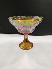 Indiana Glass Co. Amber Carnival Glass Harvest Grape Pedestal Fruit Bowl Gifts 