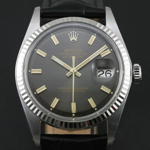 ROLEX 1601 DATEJUST AUTOMATIC CAL 1570 WIDE BOY DARK GRAY DIAL MEN`S DATE WATCH