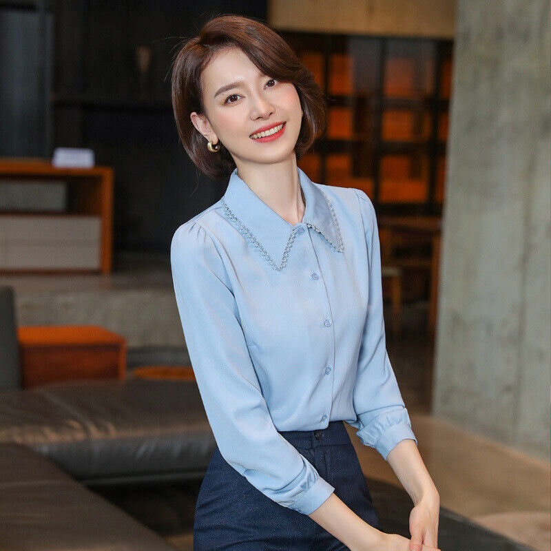 New Style White Collar Shirt Women Office Uniform Casual Tops For Korean  Blouse