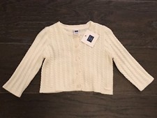 janie and jack layette ivory cable knit cardigan 6-12 NWT
