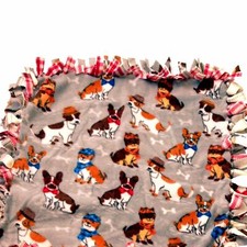 Reversible 2-Sided Fleece Stroller/Crate Dog Blanket Gray, dogs  red plaid