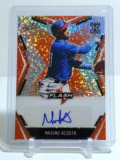 Maximo Acosta RC 2020 Leaf Flash Rookie Auto Orange 3/10 BA-MA2 Texas Rangers