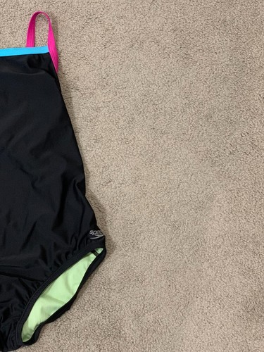 Speedo Girl's Paradise Green Good Vibes Swimsuit Size 14 Black Color Block NWT - Picture 5 of 17