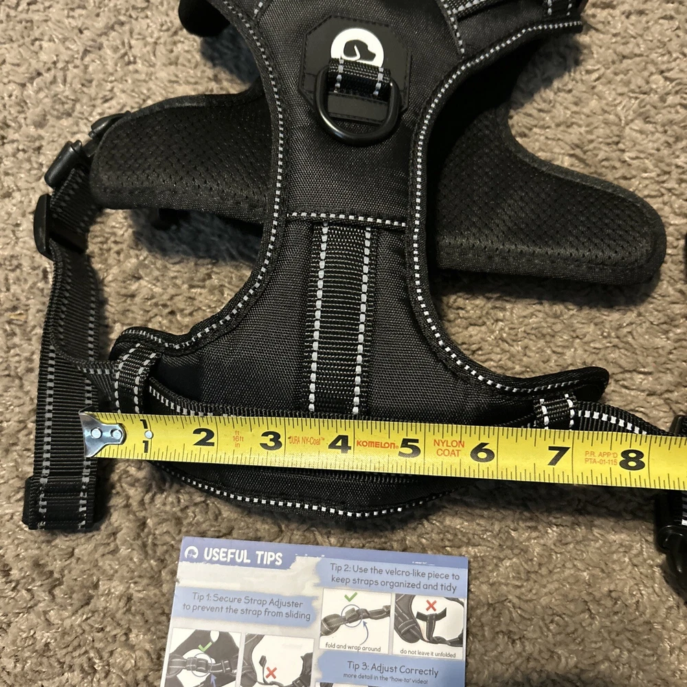 Dog Harness Adjustable Vest Black! Size Large! MEASURMENTS SHOWN! QUALITY! NEW!