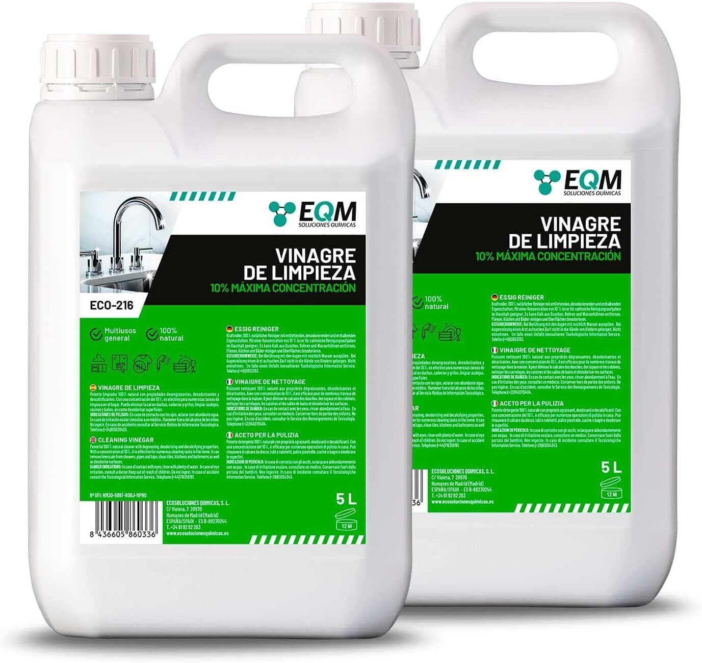 Vinagre de Limpieza Concentrado - 2x5L - 10º de Acidez - 100% Natural - Potente