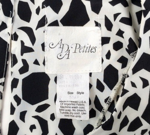 Vintage APA Petites Black and White Polyester Top Size 2P Made in Hawaii - Picture 6 of 7