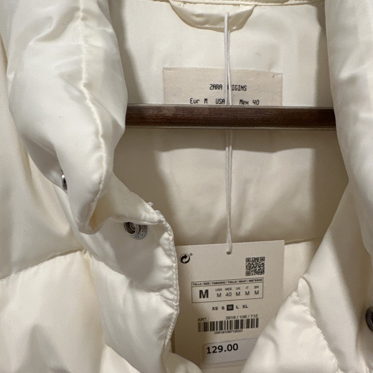 NEW NWT Zara Origins Feather & Down Gilet Mens M Cream White