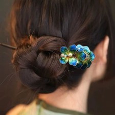 Chinese Style Velvet Flower Hairpin Hanfu Handmade Cloisonne Hair Jewelry