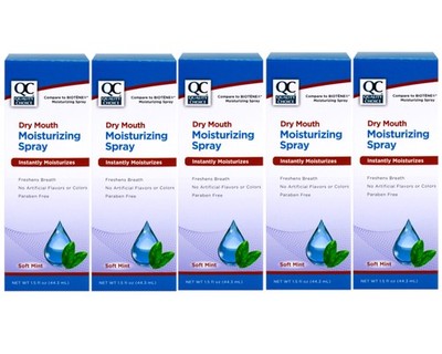 Quality Choice Dry Mouth Moisturizing Spray, Soft Mint, 1.5 FL OZ - 5 Pack