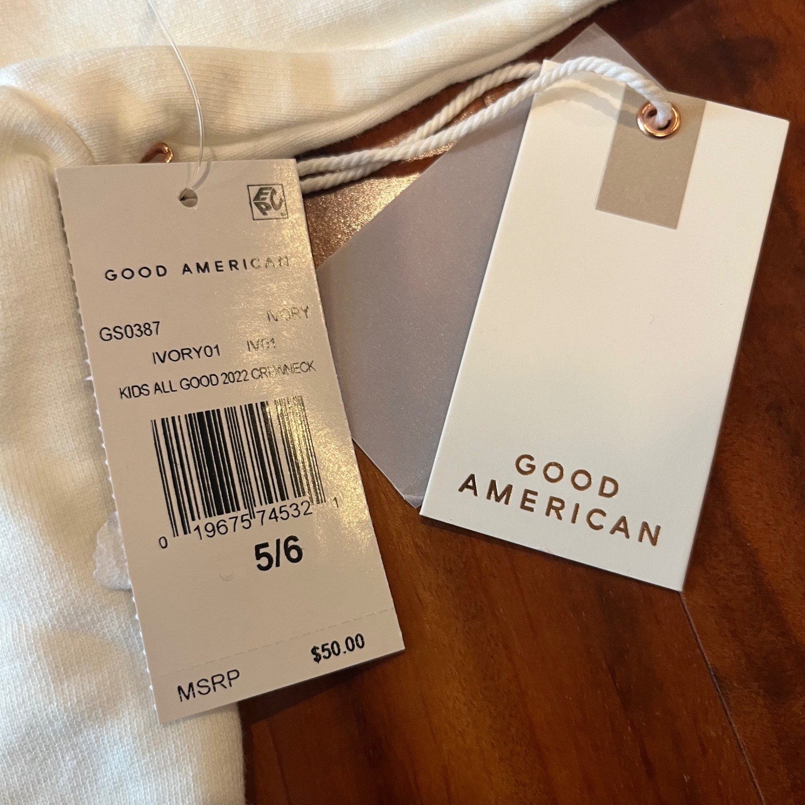 Good American Kids Sweatshirt All Good Crewneck Ivory Off White New Size 5 / 6 thumbnail 2