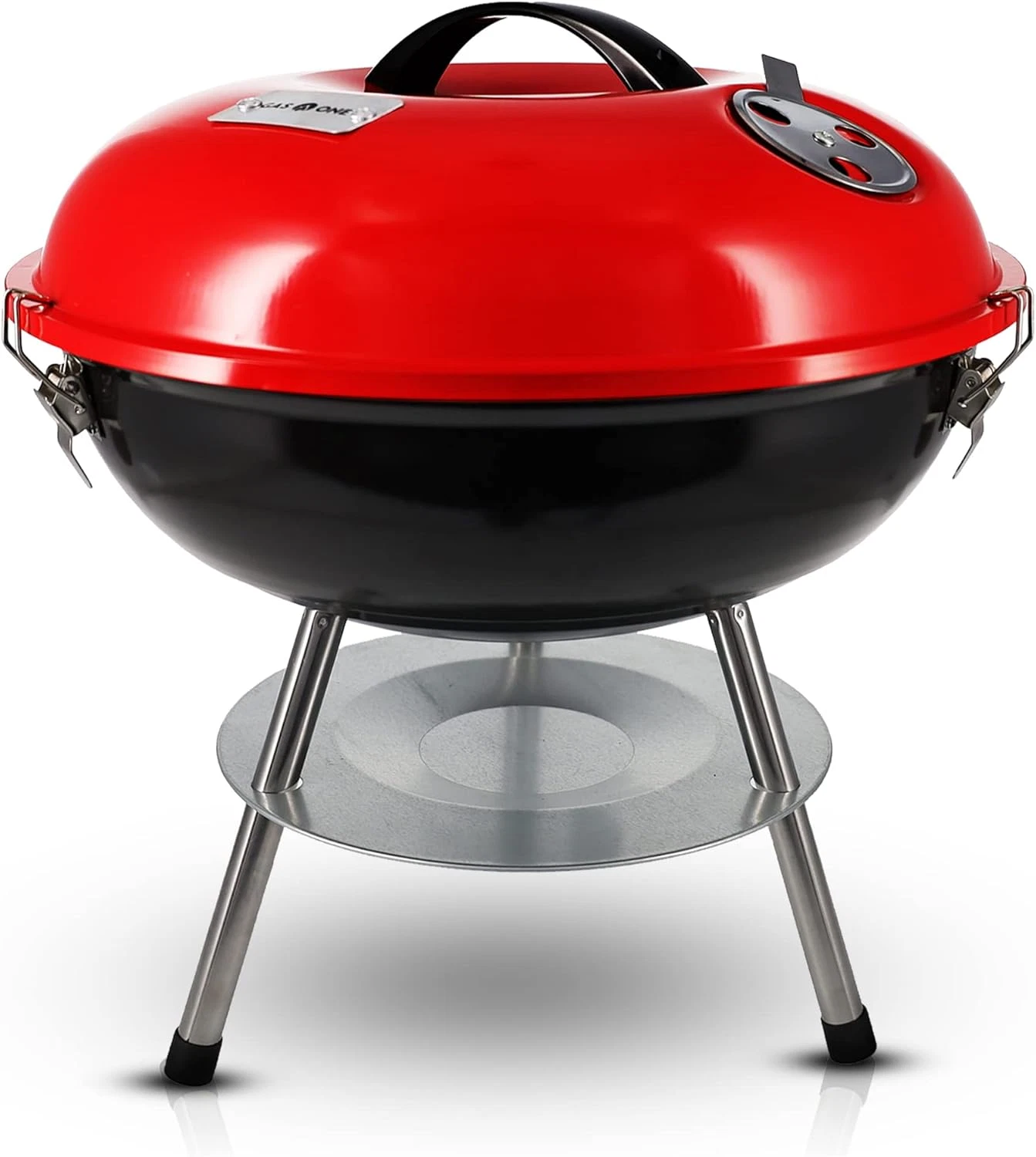 – 14-Inch Portable Barbecue Grill with 3-Point Locking Lid for Heat Preservation