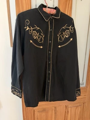 Chemise country western étoiles et rayures brodées fleurs L - Photo 1/4