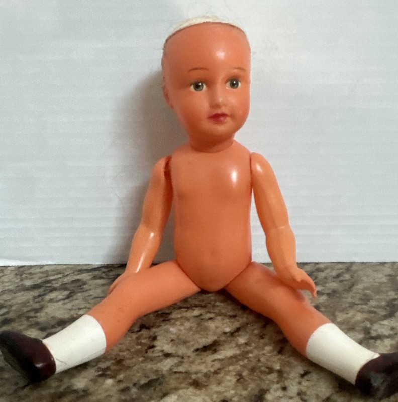 Vintage Celluloid Doll 12” No Hair