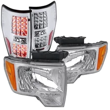 For Ford F150 Crystal Clear Headlights+Chrome LED Brake Tail Lamp