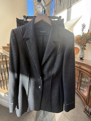 VTG ESCADA BLACK & GOLD METALLIC SHEEN JACKET & SKIRT SUIT SET US 10 ELEGANT