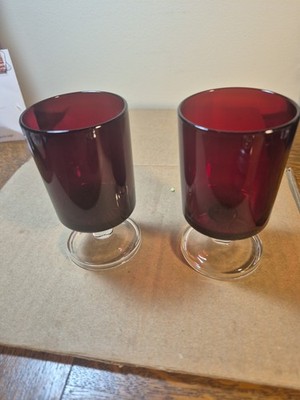 2 Vintage Luminarc Arcoroc France Ruby Red Stemmed Glass 6 oz