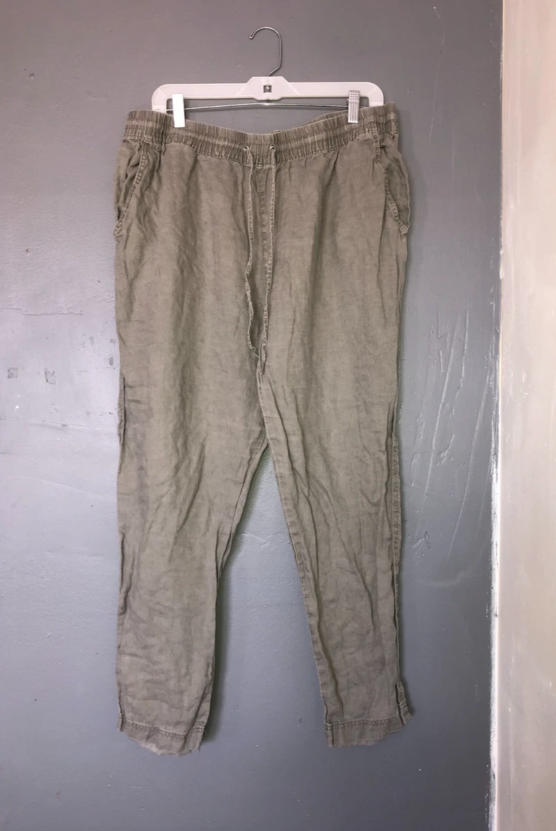 Pantalón H&M Mujer XL Gris Cintura Elástica Cordón Tiro Alto Frente Plano Informal Boho