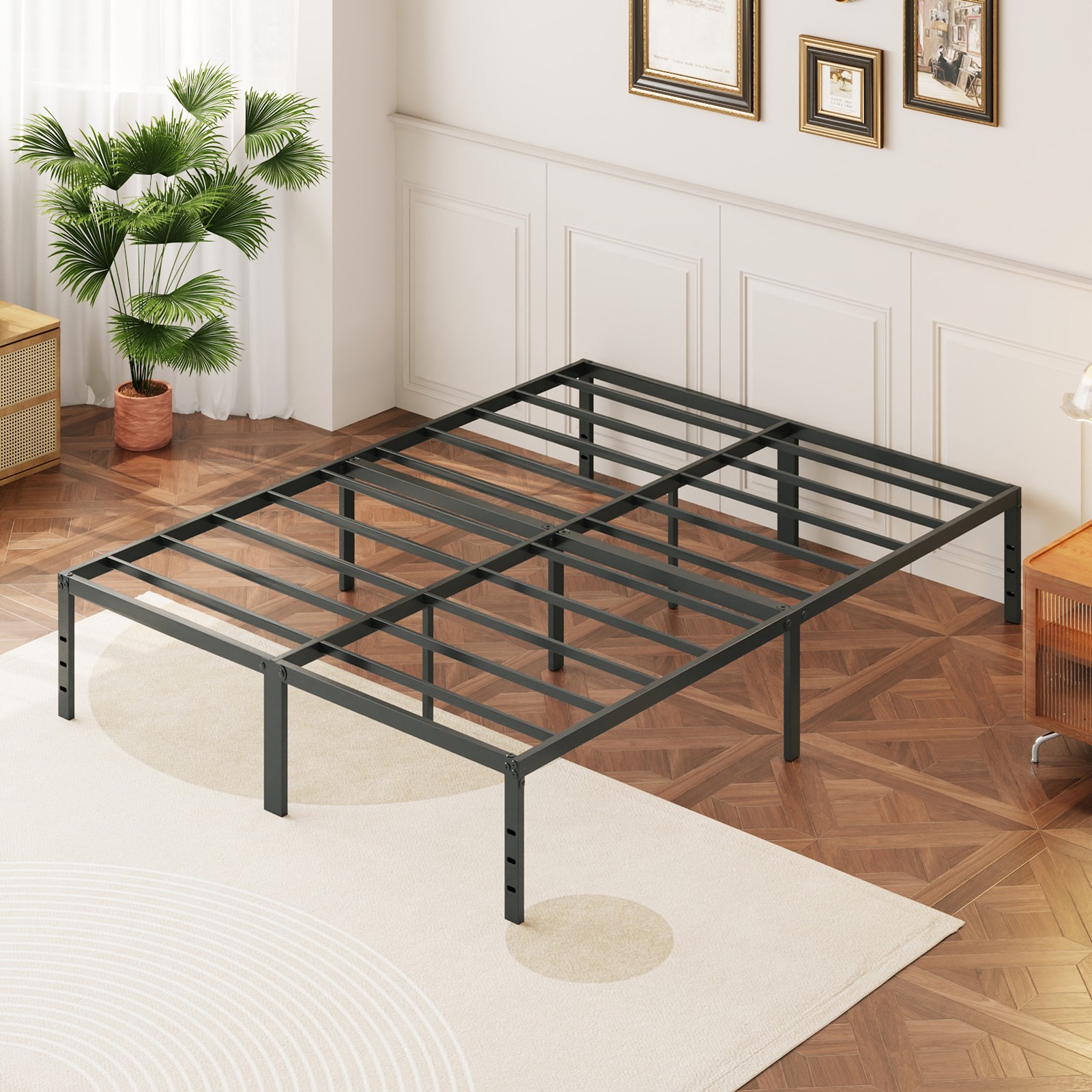 SAYGOER Double Bed Frame Base 31.5cm Metal Platform Mattress Foundation Frames No Box Spring Needed Heavy Duty Steel Slat Support Underbed Storage Space Noise Free Non-Slip Easy Assembly, 191x137cm 9 Metal Iron Bed Frame Bases Heavy-duty Metal Platform Bed Black Height 35cm UK