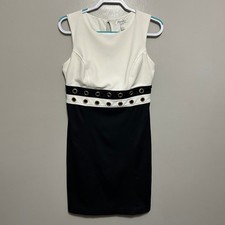 Dressbarn Sheath Dress 6 Colorblock White Black Gold Grommet Keyhole Back Classy
