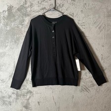 Athleta Balance Henley Sweatshirt Black Size Small Oversized Tencel Cotton New