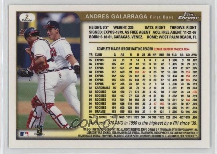 1999 Topps Chrome Refractor Andres Galarraga #2 - Image 2 of 2