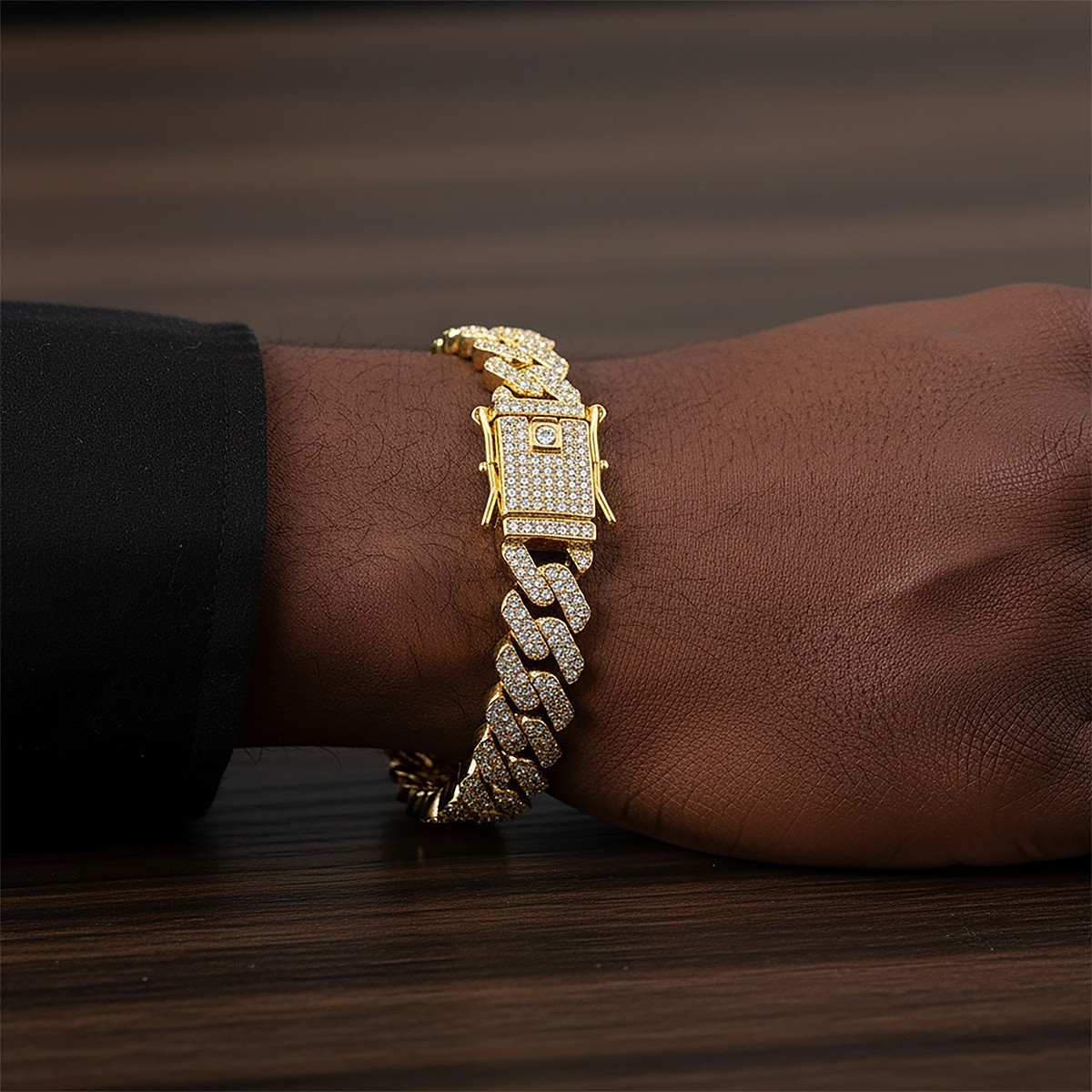 NEW Invicta Elements Men's Iced out Cuban Chain Bracelet, Gold
