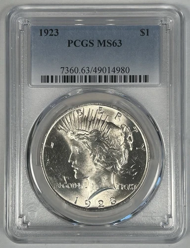 1923 Peace Silver $1 Dollar Coin PCGS MS 63