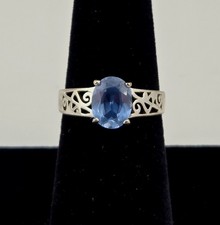 Sterling Silver Blue Gemstone Ring Size 7 Filigree Band NF 925 Thailand 3.4g