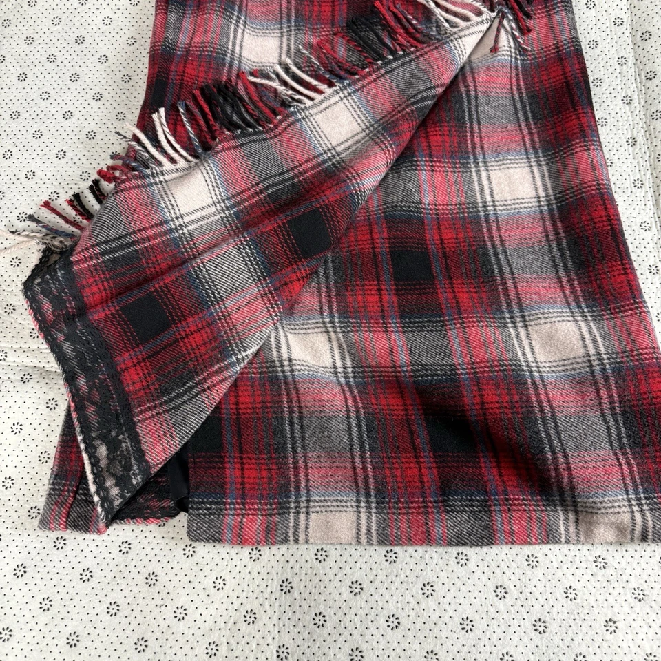 Falda midi envolvente vintage Talbots roja tartán a cuadros con flecos mezcla de lana para mujer 2P Foto 2 de 4