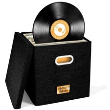 Vinyl Record Storage Box for up to 50 12-Inch Albums, Records Crate, LP Album S
