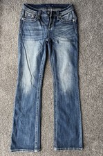 Miss Me Women's Blue Medium Wash Bootcut Denim Jeans 5-Pocket Logo Embroidered