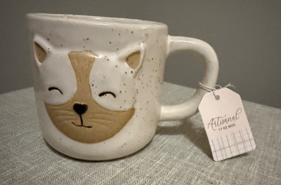 Artisanal 17 oz Cat Mug MU159E Ceramic Speckled Cute Face New with Tag