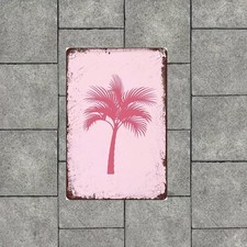 Tropical Beach Pink Coconut Palm Tree Tin Metal Signs Home D cor 8x12