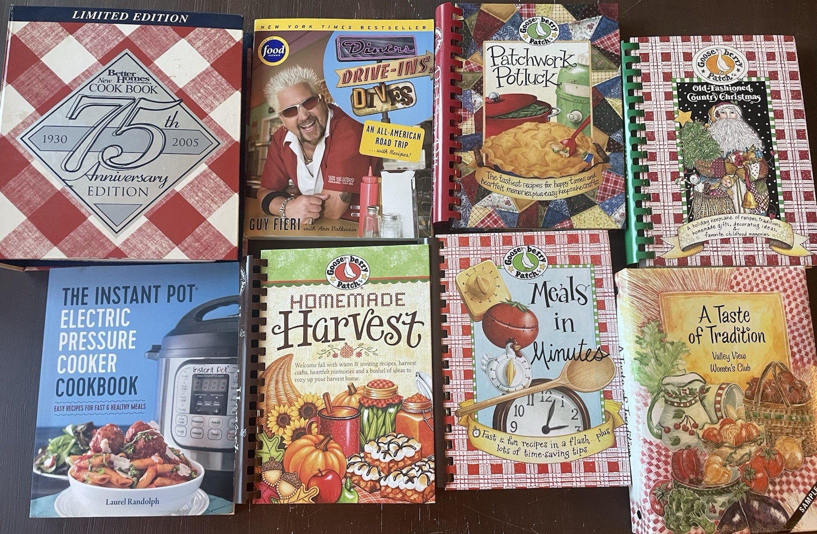 Lot of 8 Cookbooks Gooseberry Patch, Betty Crocker, Guy Fieri, Instant Pot