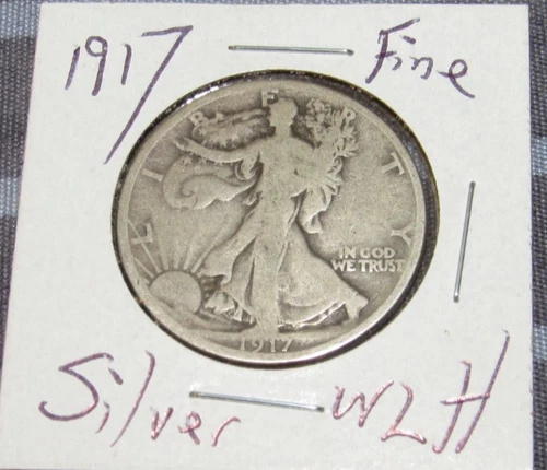 Fine Silver 1917 p Philadelphia Mint Silver Walking Liberty Half Dollar 1/2 WLH