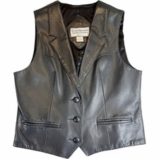 Vintage Continental Leather Vest Womens 13/14 Black Western Made USA Genuine
