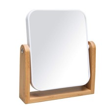 Vanity Makeup Mirror with Natural Bamboo Stand, 8 Inch White-rectangle 1x,2x 