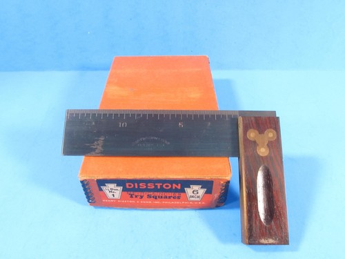 6" Disston No 1 try square graduated both metric & inches w/ original 1949 box