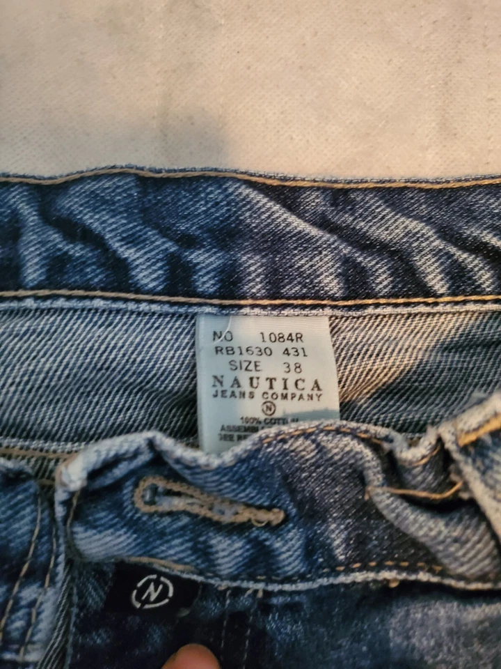 Vintage Nautica Jeans Shorts Men 40 Blue Carpenter Style Hip Hop Y2K Denim 38x12 - Image 2 of 3