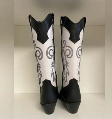 Steve Madden Windie Western Boot (Bone, White/Black Leather