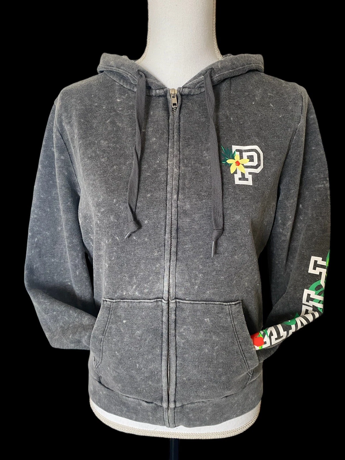 UNDERCOVER Felpa con cappuccio Victoria's Secret cerniera intera ""ROSA"" grafica e fiori grigio taglia S P