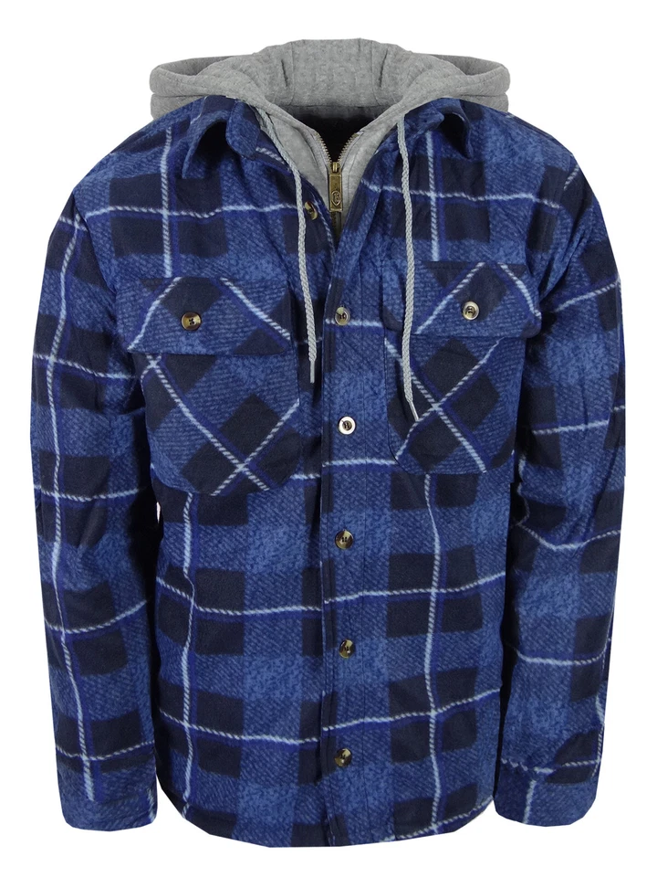 Sudadera con Capucha de Franela a Cuadros para Hombres Camisa Suave Vellón Difuso Forrada Sherpa Cremallera 4 Bolsillos a Foto 3 de 4