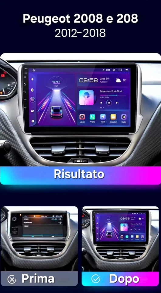 Autoradio Android 10 Pollici per Peugeot 208 2008 (2012–2018) GPS WiFi 2 DIN - Immagine 4 di 4