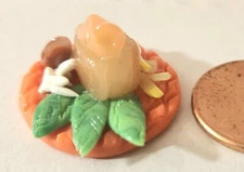 1pc. Clay Scallop, Salmon, Greens, Mushroom Dinner (Dollhouse Miniature)