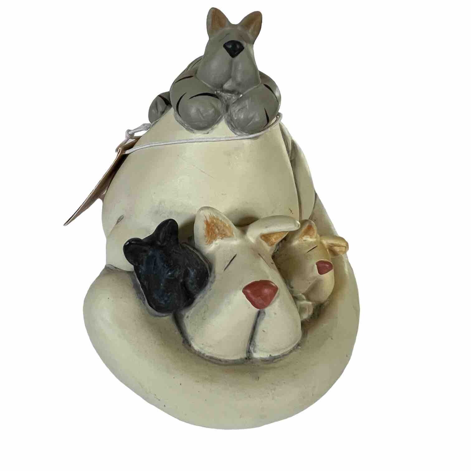 Crazy Mountain Mama Cat and Kittens Clay Art Sculpture Figurine  